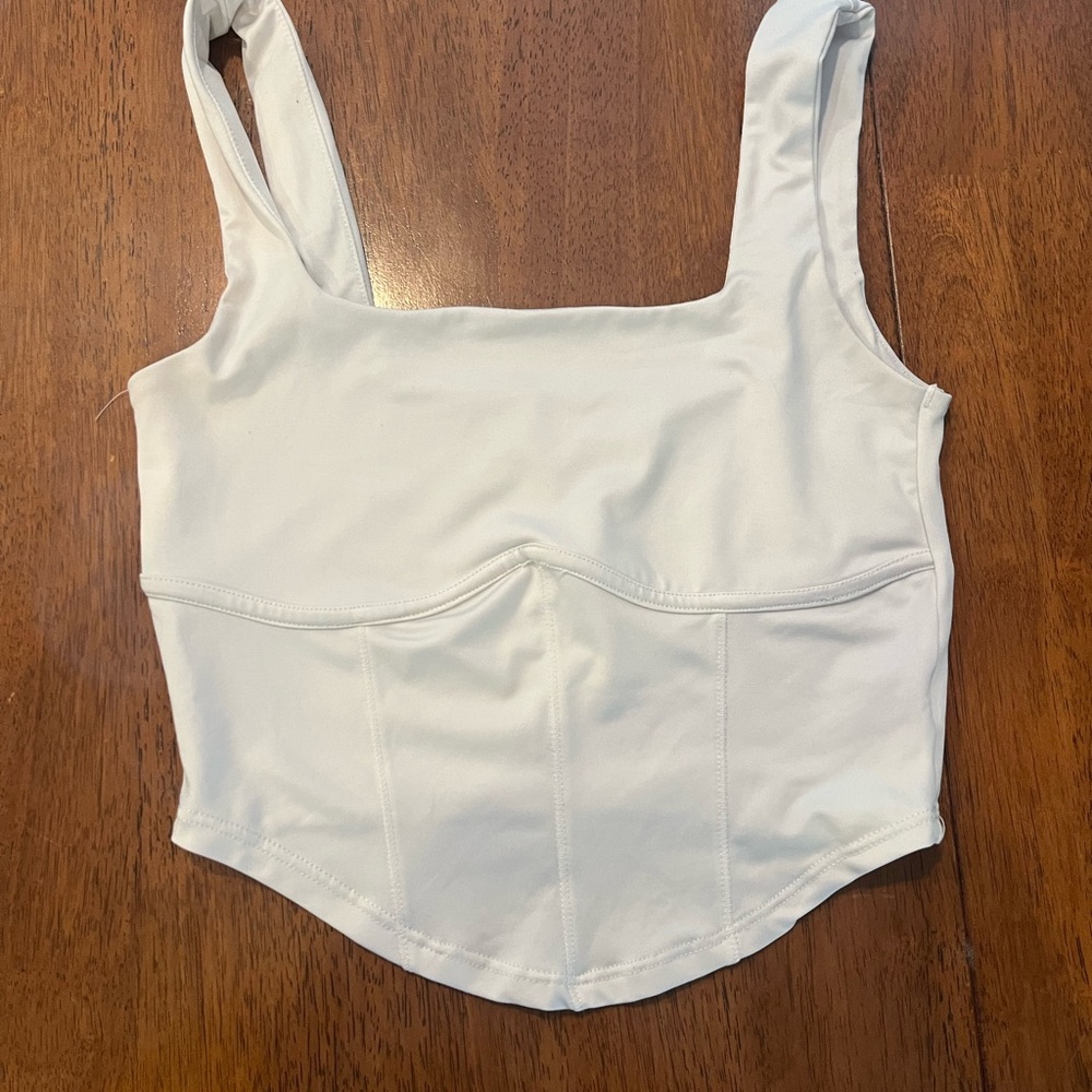 White Fitted Bodysuit Crop Top with Bustier Style